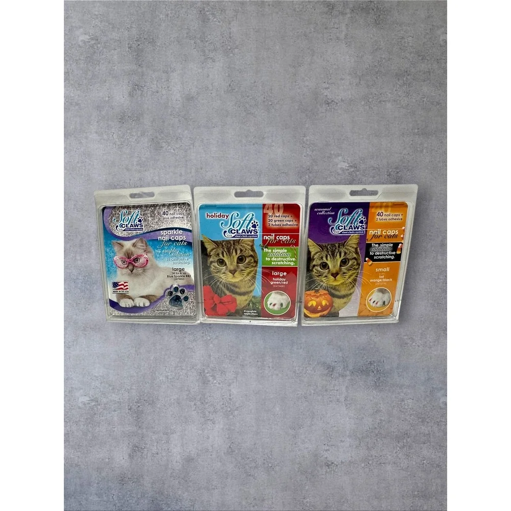 Soft Claws Nail Caps for Cats Small Large Multi-Color NEW 3-Pack Bundle CLS